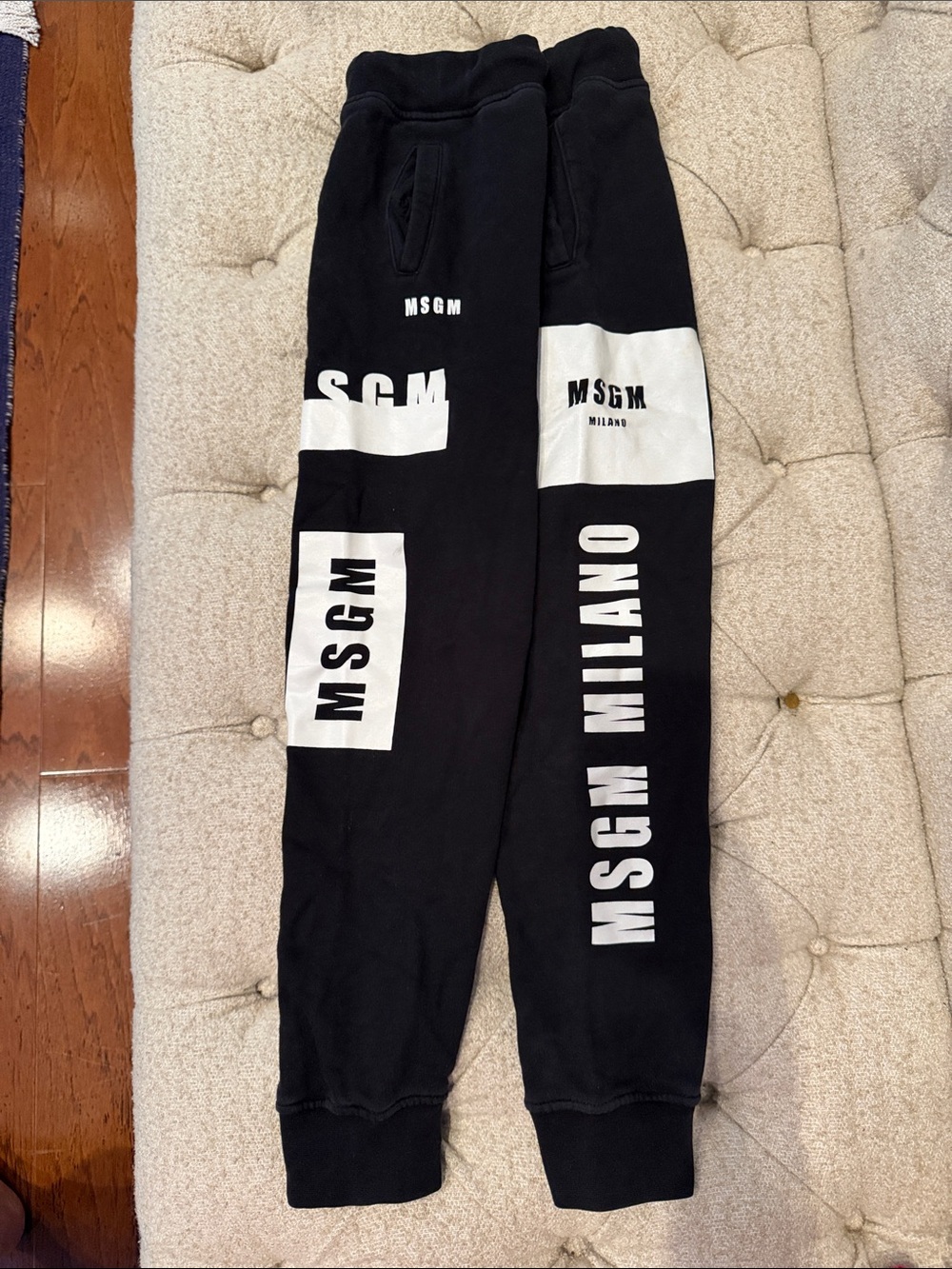 MSGM Kids Black Sweatpants with White Logo Panels